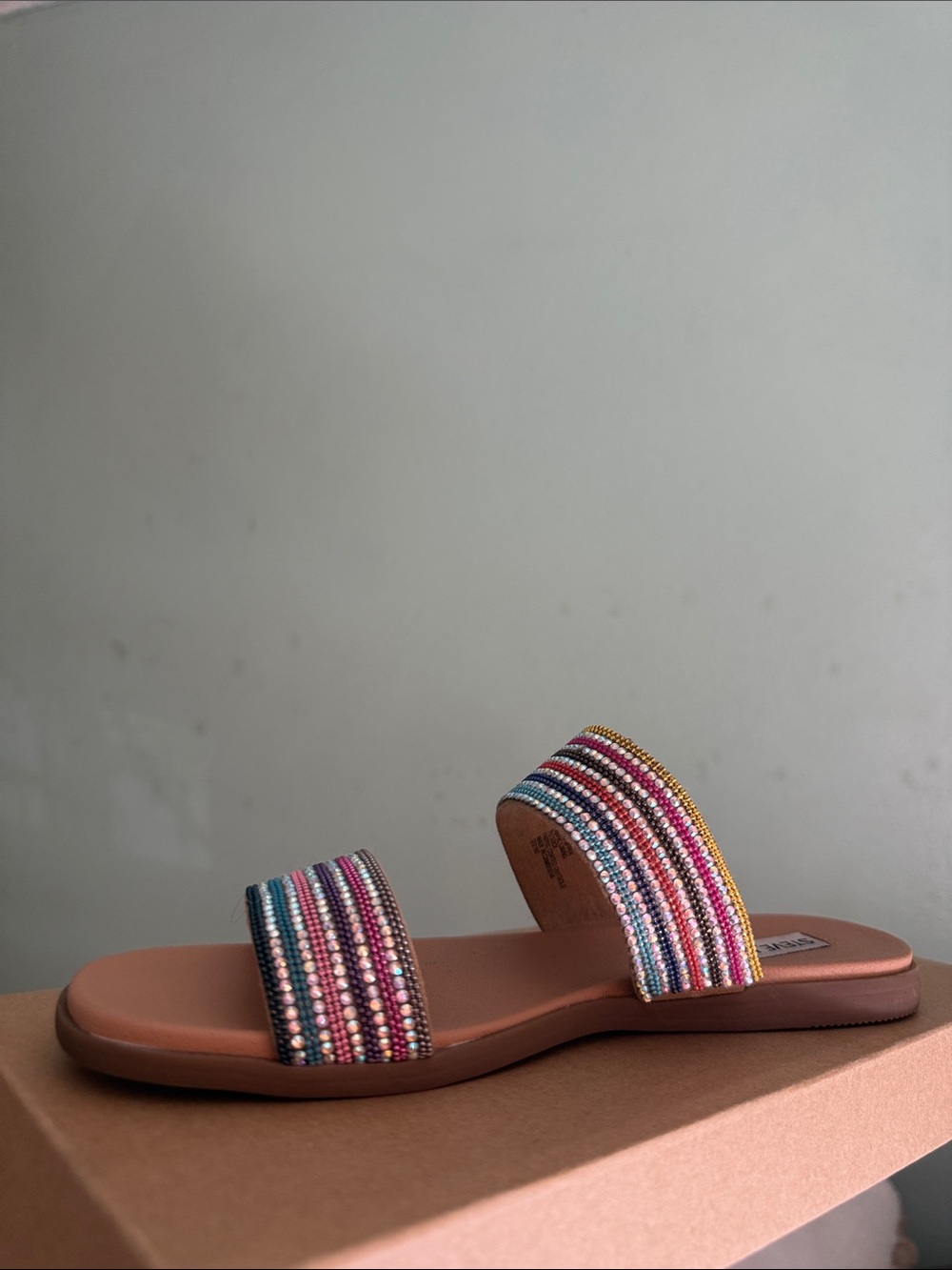 Steve Madden Multicolor Beaded Double-Strap Slide Sandal
